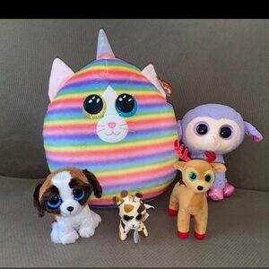 Ty Beanie Boos Plush. Set of 5. Heather; Duke; Stilts; Tinsel & Lavender.